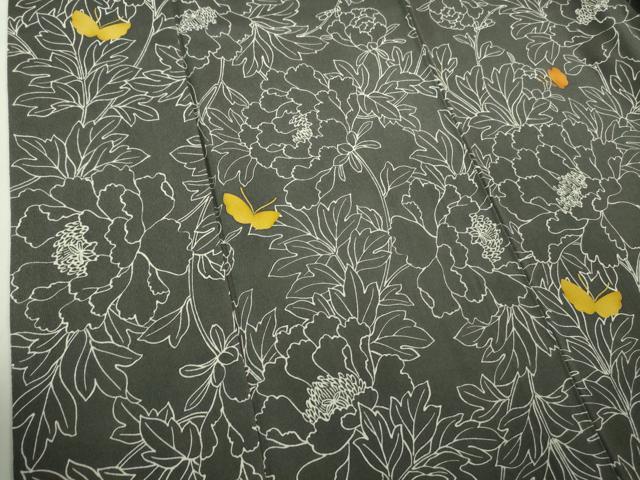 平和屋本店●極上　銀座　志ま亀　小紋　舞蝶花文　藍墨茶色地　鬼しぼ縮緬　たとう紙付き　逸品　DZAB2544kh6