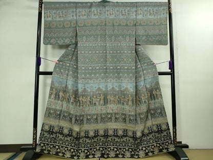平和屋本店●極上　中国三大刺繍　スワトウ刺繍　汕頭刺繍　訪問着　エジプト壁画文様　暈し染め　金糸　逸品　DZAB2546kh6