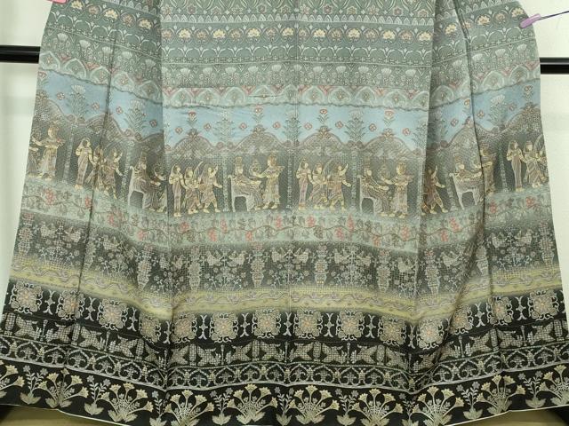平和屋本店●極上　中国三大刺繍　スワトウ刺繍　汕頭刺繍　訪問着　エジプト壁画文様　暈し染め　金糸　逸品　DZAB2546kh6