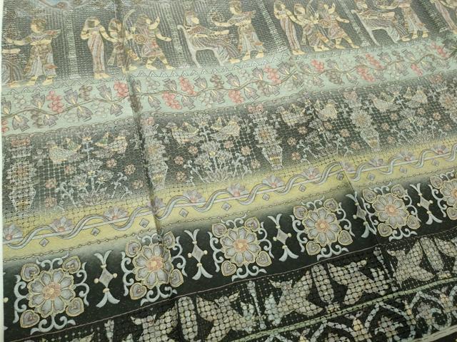 平和屋本店●極上　中国三大刺繍　スワトウ刺繍　汕頭刺繍　訪問着　エジプト壁画文様　暈し染め　金糸　逸品　DZAB2546kh6