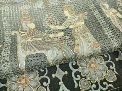 平和屋本店●極上　中国三大刺繍　スワトウ刺繍　汕頭刺繍　訪問着　エジプト壁画文様　暈し染め　金糸　逸品　DZAB2546kh6