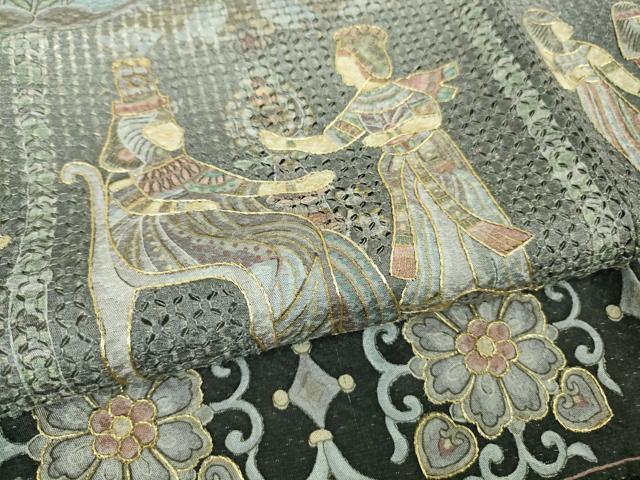 平和屋本店●極上　中国三大刺繍　スワトウ刺繍　汕頭刺繍　訪問着　エジプト壁画文様　暈し染め　金糸　逸品　DZAB2546kh6