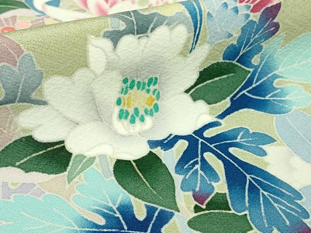 平和屋本店●極上　本加賀友禅作家　宮野勇造　訪問着　菊に山菜花　若芽色地　上代138万　反端・紙タグ付き　逸品　未使用　DZAB2548kh6