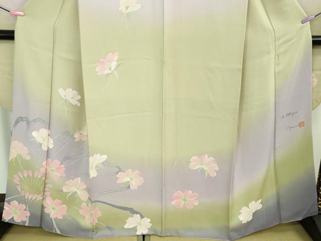 平和屋着物●極上　振袖　作家・Yamada Shiro　枝花文　暈し染め　金彩 　逸品　DZAB2549kh6
