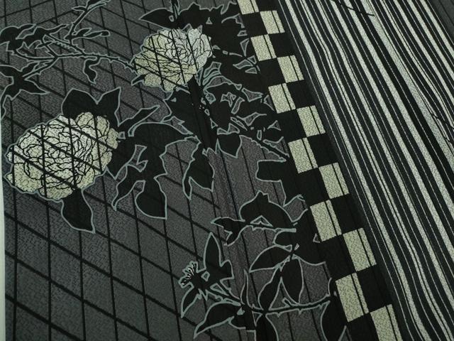 平和屋本店●極上　キモノデザイナー　斉藤上太郎　訪問着　お召地　薔薇　幾何学間道　逸品　DZAB2550kh6