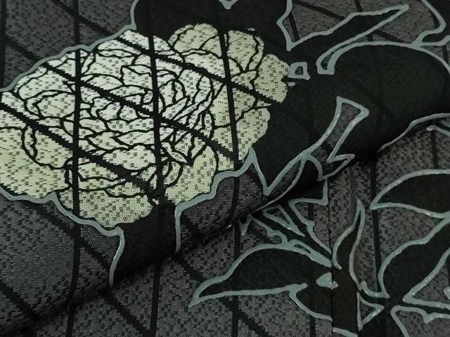 平和屋本店●極上　キモノデザイナー　斉藤上太郎　訪問着　お召地　薔薇　幾何学間道　逸品　DZAB2550kh6