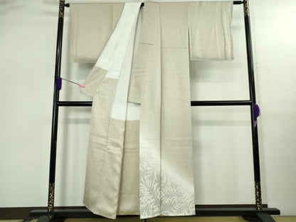 平和屋着物●極上　訪問着　草葉文　灰白色地　暈し染め　金彩　鈴乃屋扱い　逸品　未使用　DZAB2554kh6