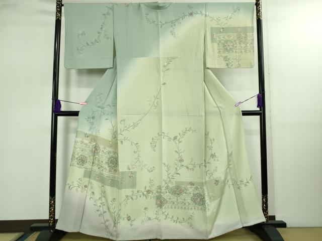 平和屋本店▽極上 中国三大刺繍 スワトウ刺繍 汕頭刺繍 訪問着 単衣 正倉院花唐草文 暈し染め 逸品 DZAB2558kh6