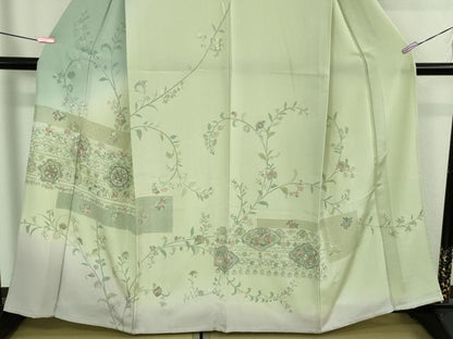 平和屋本店▽極上 中国三大刺繍 スワトウ刺繍 汕頭刺繍 訪問着 単衣 正倉院花唐草文 暈し染め 逸品 DZAB2558kh6