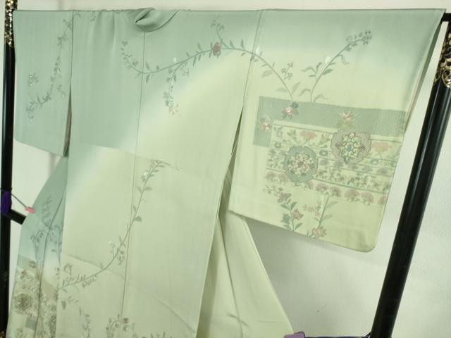 平和屋本店▽極上 中国三大刺繍 スワトウ刺繍 汕頭刺繍 訪問着 単衣 正倉院花唐草文 暈し染め 逸品 DZAB2558kh6