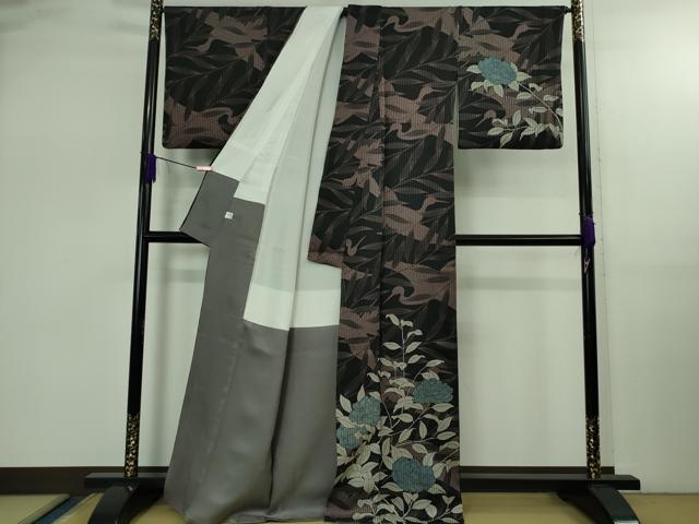 平和屋本店●極上　染色作家　斉藤三才　訪問着　飛鶴枝花文　黒地　逸品　DZAB2561kh6