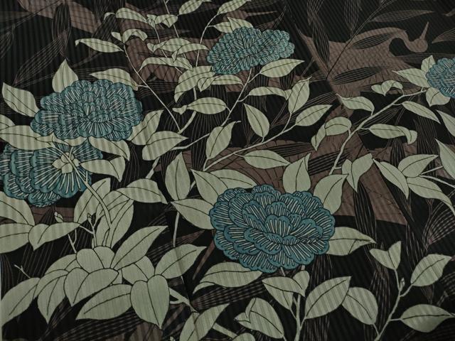 平和屋本店●極上　染色作家　斉藤三才　訪問着　飛鶴枝花文　黒地　逸品　DZAB2561kh6