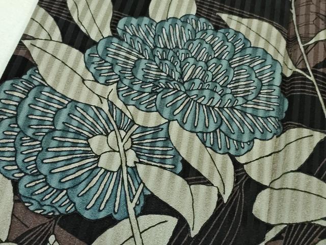 平和屋本店●極上　染色作家　斉藤三才　訪問着　飛鶴枝花文　黒地　逸品　DZAB2561kh6