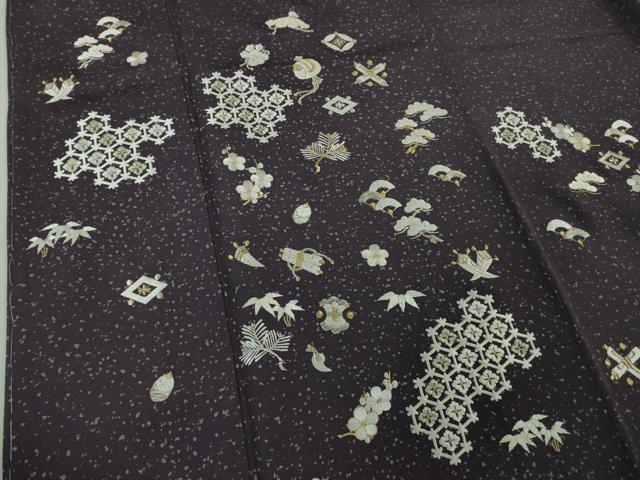 平和屋着物●極上　訪問着　総刺繍　宝尽くし　深紫色地　金糸　逸品　未使用　DZAB2562kh6
