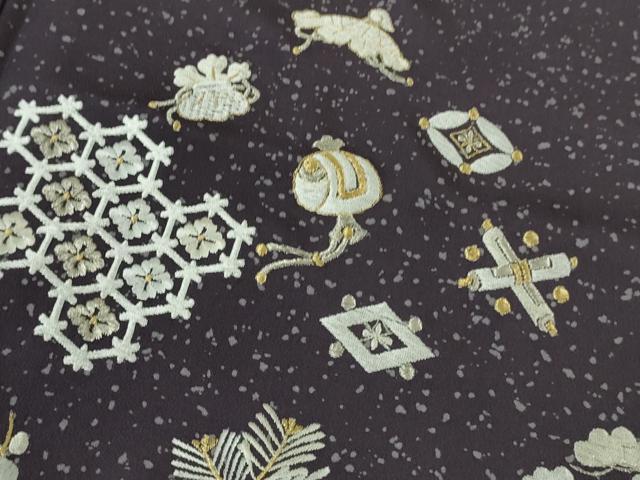 平和屋着物●極上　訪問着　総刺繍　宝尽くし　深紫色地　金糸　逸品　未使用　DZAB2562kh6