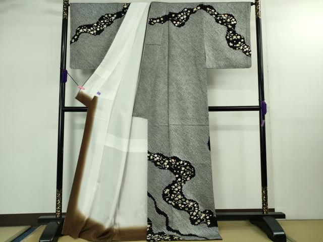 平和屋着物●極上　訪問着　絞り　刺繍　道長吹寄せ花文　黒地　金糸　ロング丈　逸品　未使用　DZAB2564kh6 平和屋着物○極上 訪問着 絞り 刺繍 道長吹寄せ花文 黒地 金糸 ロング