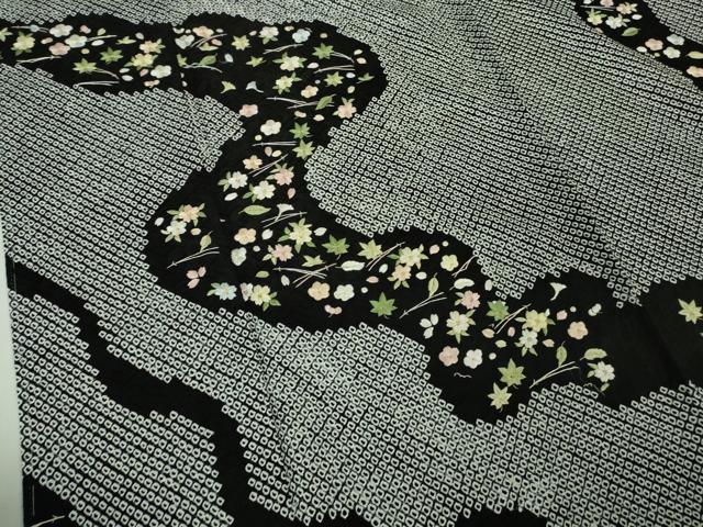 平和屋着物●極上　訪問着　絞り　刺繍　道長吹寄せ花文　黒地　金糸　ロング丈　逸品　未使用　DZAB2564kh6 平和屋着物○極上 訪問着 絞り 刺繍 道長吹寄せ花文 黒地 金糸 ロング