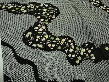 平和屋着物●極上　訪問着　絞り　刺繍　道長吹寄せ花文　黒地　金糸　ロング丈　逸品　未使用　DZAB2564kh6