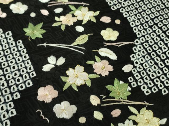 平和屋着物●極上　訪問着　絞り　刺繍　道長吹寄せ花文　黒地　金糸　ロング丈　逸品　未使用　DZAB2564kh6 平和屋着物○極上 訪問着 絞り 刺繍 道長吹寄せ花文 黒地 金糸 ロング
