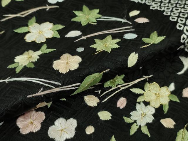 平和屋着物●極上　訪問着　絞り　刺繍　道長吹寄せ花文　黒地　金糸　ロング丈　逸品　未使用　DZAB2564kh6 平和屋着物○極上 訪問着 絞り 刺繍 道長吹寄せ花文 黒地 金糸 ロング