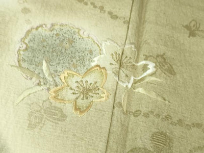 平和屋着物●極上　森英恵・HANAE MORI　訪問着　お召地　刺繍　雪輪舞桜　暈し染め　金彩　逸品　未使用　DZAB2567kh6