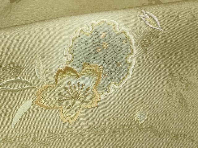 平和屋着物●極上　森英恵・HANAE MORI　訪問着　お召地　刺繍　雪輪舞桜　暈し染め　金彩　逸品　未使用　DZAB2567kh6