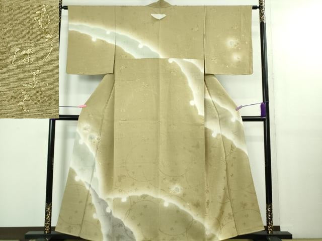 平和屋着物●極上　森英恵・HANAE MORI　訪問着　お召地　刺繍　雪輪舞桜　暈し染め　金彩　逸品　未使用　DZAB2567kh6