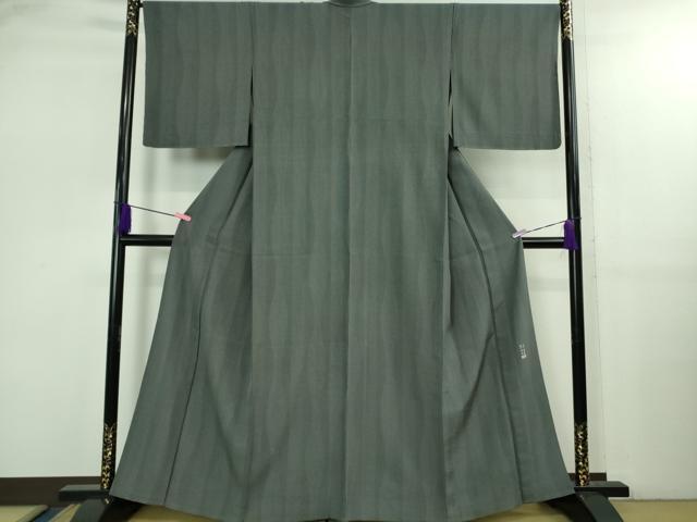 平和屋着物▽極上 彫士:双光　染士:昌亮　江戸小紋　単衣　よろけ縞　行儀　鮫小紋　角通し　藍墨茶色×羊羹色　逸品　未使用　DZAB2574kh6