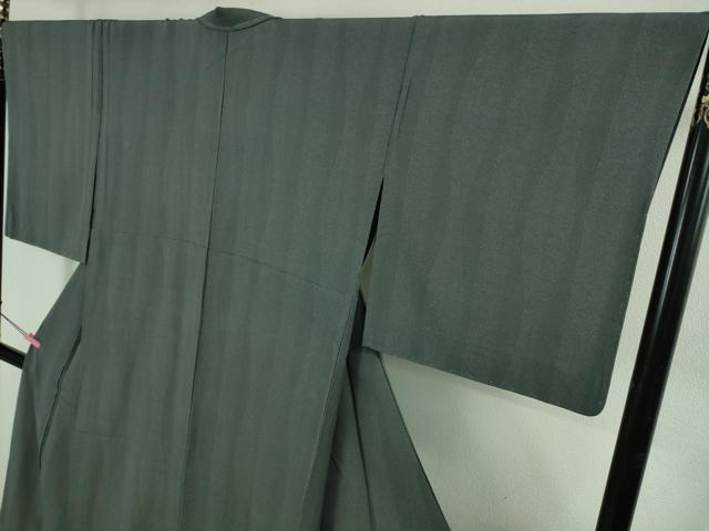 平和屋着物▽極上 彫士:双光　染士:昌亮　江戸小紋　単衣　よろけ縞　行儀　鮫小紋　角通し　藍墨茶色×羊羹色　逸品　未使用　DZAB2574kh6
