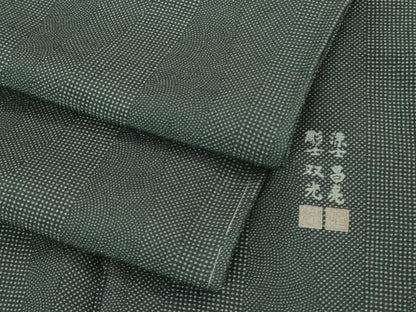 平和屋着物▽極上 彫士:双光　染士:昌亮　江戸小紋　単衣　よろけ縞　行儀　鮫小紋　角通し　藍墨茶色×羊羹色　逸品　未使用　DZAB2574kh6