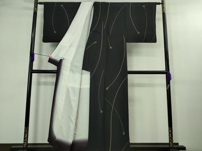 平和屋着物●極上　越後染印傳　根津青宗　日本産本漆　小紋　紐文　みすくに織物謹製　濃藍色地　証紙付き　逸品　DZAB2576kh6