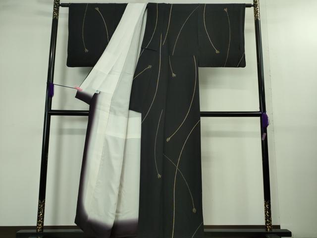平和屋着物●極上　越後染印傳　根津青宗　日本産本漆　小紋　紐文　みすくに織物謹製　濃藍色地　証紙付き　逸品　DZAB2576kh6