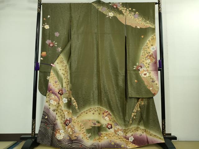 平和屋着物●極上　振袖　雪輪花山文　暈し染め　金彩　銀通し地　逸品　DZAB2577kh6