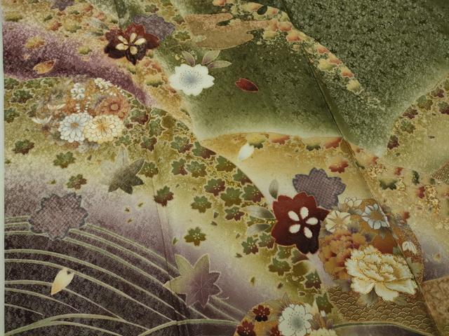 平和屋着物●極上　振袖　雪輪花山文　暈し染め　金彩　銀通し地　逸品　DZAB2577kh6