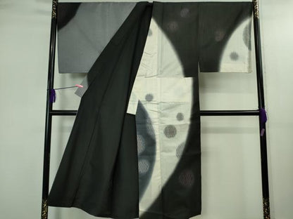 平和屋本店●極上　男性　十日町 名門青柳謹製　櫛引織　赤城紬　草木染　訪問着　丸文　黒地　金彩　逸品　DZAB2578kh6