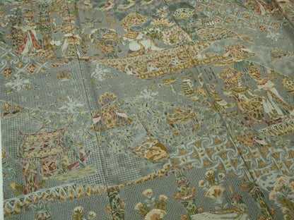 平和屋本店●極上　中国三大刺繍　スワトウ刺繍　汕頭刺繍　訪問着　エジプト壁画文様　灰青色地　金糸　逸品　DZAB2580kh6