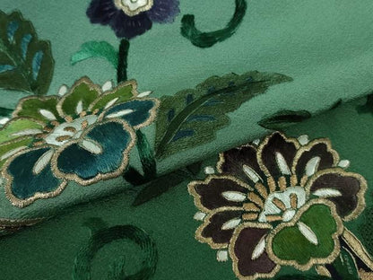 平和屋着物●極上　中国三大刺繍　スワトウ刺繍　泰斗刺繍　総刺繍　訪問着　花唐草文　暈し染め　錆浅葱色地　金糸　逸品　DZAB2581kh6