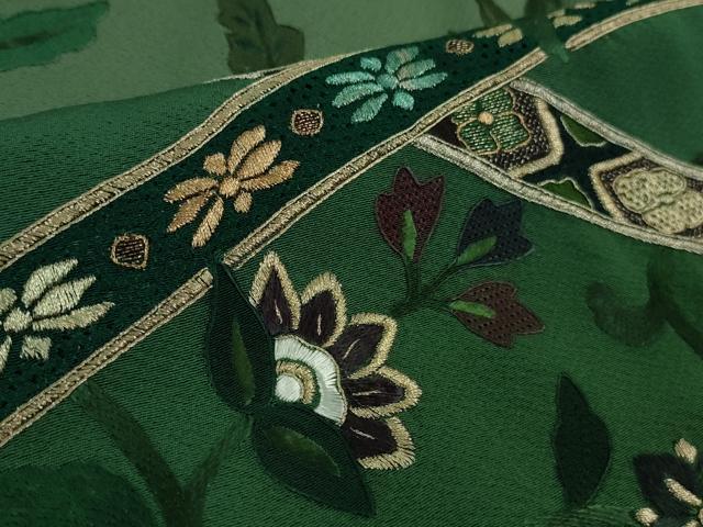 平和屋着物●極上　中国三大刺繍　スワトウ刺繍　泰斗刺繍　総刺繍　訪問着　花唐草文　暈し染め　錆浅葱色地　金糸　逸品　DZAB2581kh6