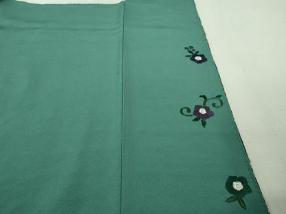 平和屋着物●極上　中国三大刺繍　スワトウ刺繍　泰斗刺繍　総刺繍　訪問着　花唐草文　暈し染め　錆浅葱色地　金糸　逸品　DZAB2581kh6