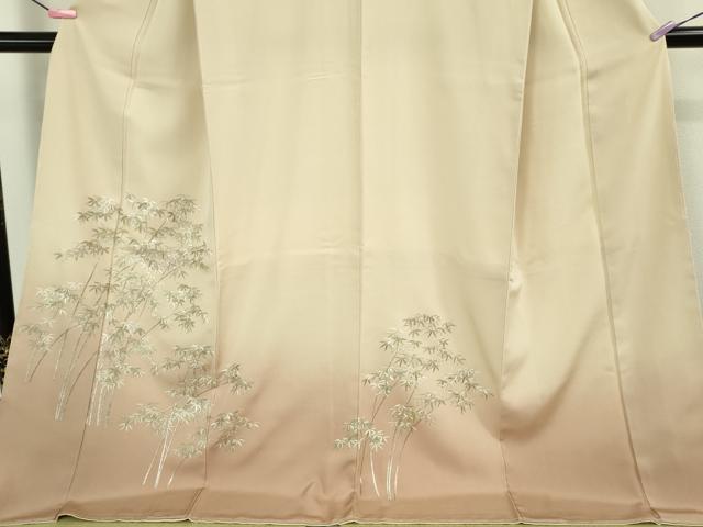 平和屋本店●極上　訪問着　総刺繍　笹竹文　鳥の子色地　暈し染め　金糸　ロング丈　逸品　未使用　DZAB2584kh6