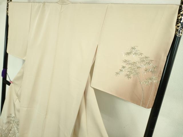 平和屋本店●極上　訪問着　総刺繍　笹竹文　鳥の子色地　暈し染め　金糸　ロング丈　逸品　未使用　DZAB2584kh6