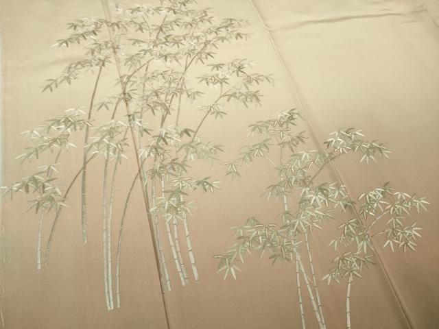 平和屋本店●極上　訪問着　総刺繍　笹竹文　鳥の子色地　暈し染め　金糸　ロング丈　逸品　未使用　DZAB2584kh6