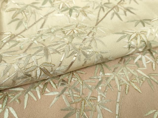平和屋本店●極上　訪問着　総刺繍　笹竹文　鳥の子色地　暈し染め　金糸　ロング丈　逸品　未使用　DZAB2584kh6