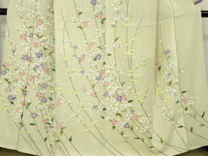 平和屋本店●極上　訪問着　枝花文　薄い女郎花色地　逸品　DZAB2587kh6