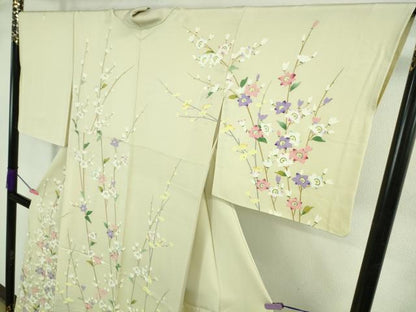 平和屋本店●極上　訪問着　枝花文　薄い女郎花色地　逸品　DZAB2587kh6
