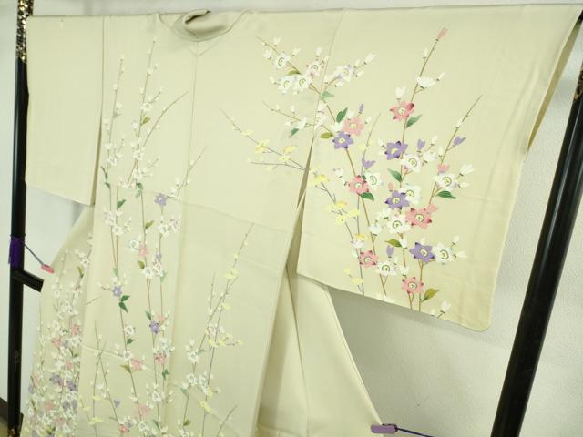 平和屋本店●極上　訪問着　枝花文　薄い女郎花色地　逸品　DZAB2587kh6