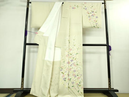平和屋本店●極上　訪問着　枝花文　薄い女郎花色地　逸品　DZAB2587kh6
