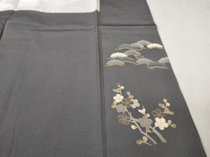 平和屋着物●極上 訪問着 駒刺繍 吉祥花文 薄い鉄御納戸色地 暈し染め 金彩 反端付き 逸品 DZAB2589kh6