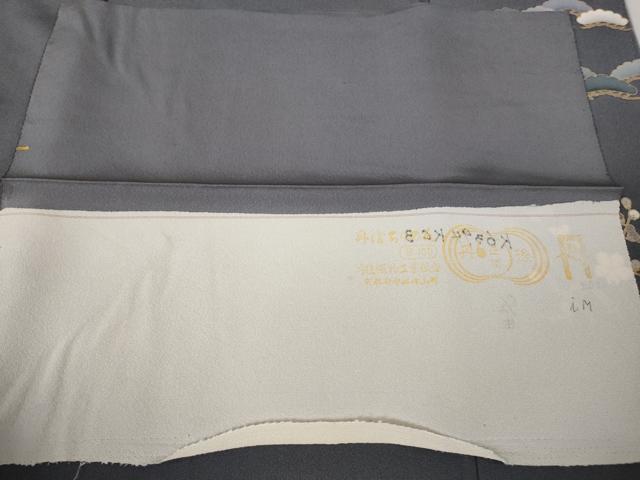 平和屋着物●極上 訪問着 駒刺繍 吉祥花文 薄い鉄御納戸色地 暈し染め 金彩 反端付き 逸品 DZAB2589kh6