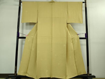 平和屋着物●極上 色無地 お召地 花丸地紋 刈安色 さが美扱い 逸品 DZAB2591kh6